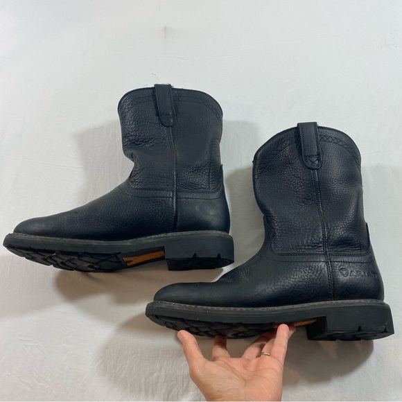 ARIAT Work Boots Men 11EE Slip and Oil Resistant Black leather Non Marking boots - Picture 8 of 9